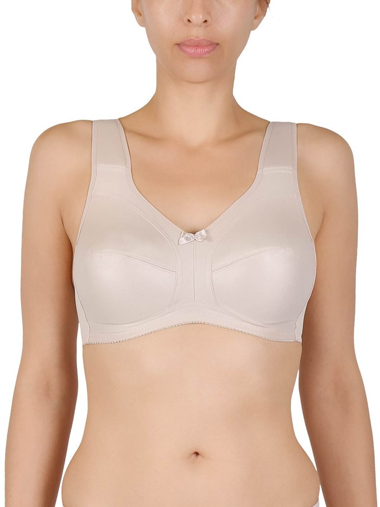 NATURANA Full coverage wide strap Cotton bra B-DD Cups in band sizes 14-36  - Beige & Navy - Arianne Lingerie