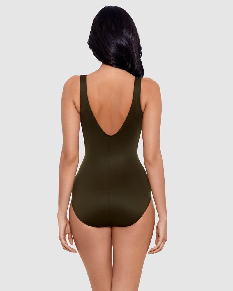 Miraclesuit Twisted Sisters Esmeralda Plunge Shaping Swimsuit Nori Arianne Lingerie 